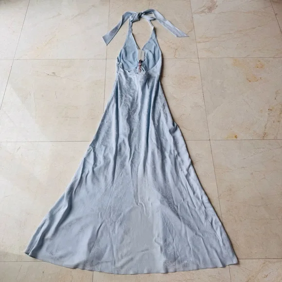 LoveShackFancy Lowry Silk Blend Light Blue Halter Maxi Dress size 0 - Picture 7 of 16